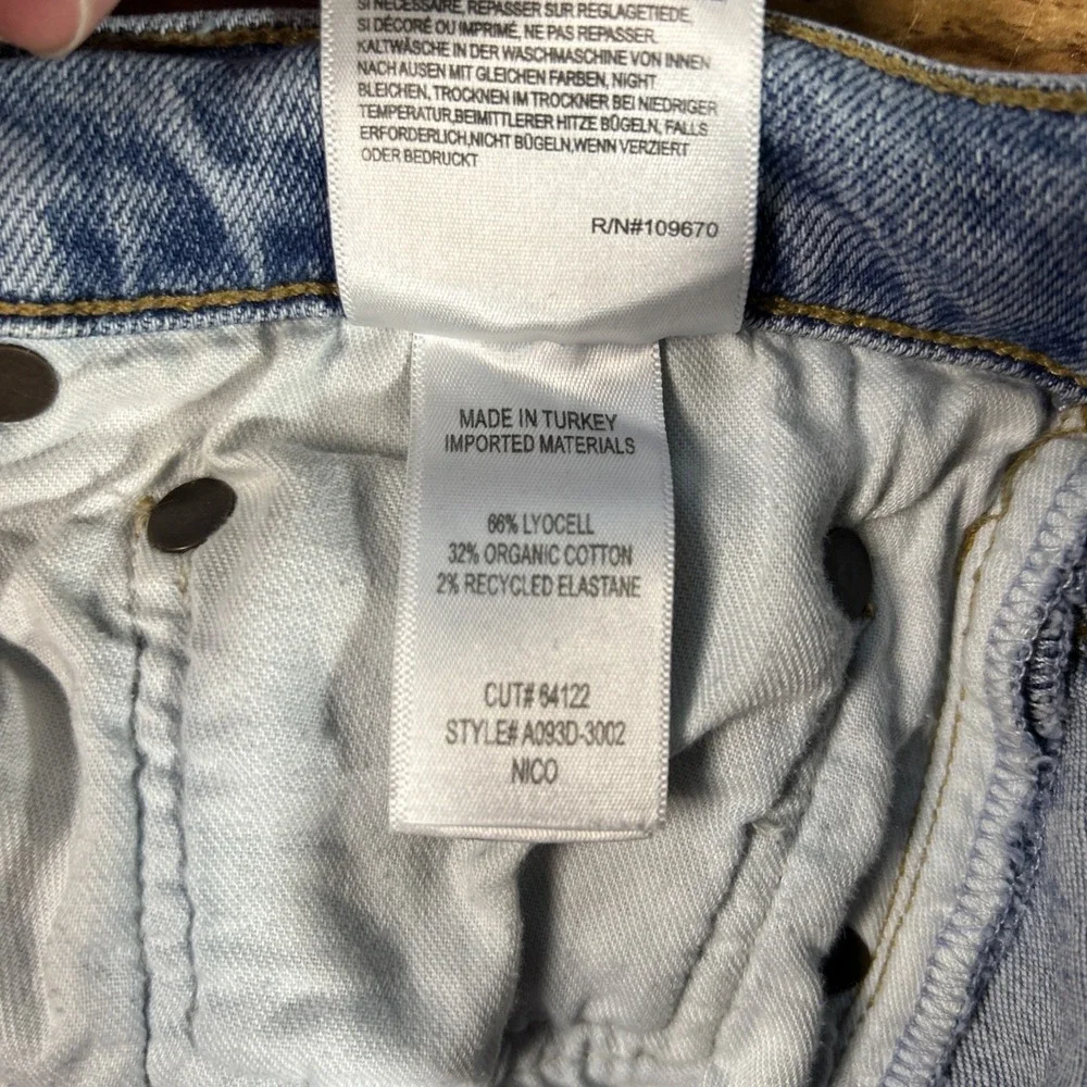 Agolde Nico Hi Rise Slim‎ Women's 31 Distressed Button Fly Jeans Raw Hem